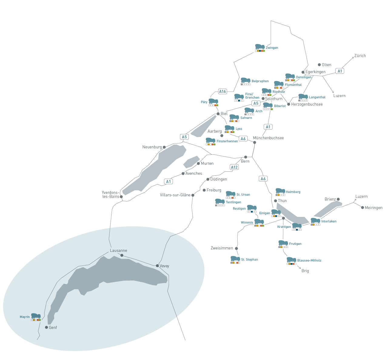 Alle Standorte von Vigier Beton in der Suisse Romandie im Januar 2026